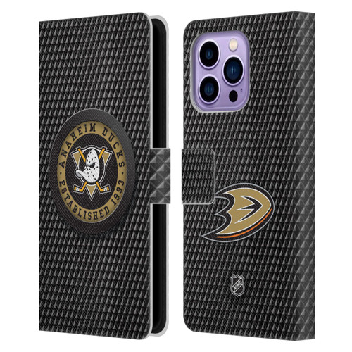 NHL Anaheim Ducks Puck Texture Leather Book Wallet Case Cover For Apple iPhone 14 Pro Max