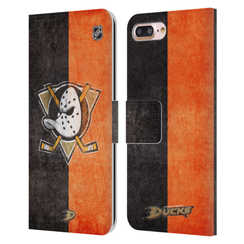 NHL Anaheim Ducks Half Distressed Leather Book Wallet Case Cover For Apple iPhone 7 Plus / iPhone 8 Plus
