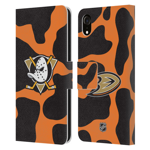 NHL Anaheim Ducks Cow Pattern Leather Book Wallet Case Cover For Apple iPhone XR