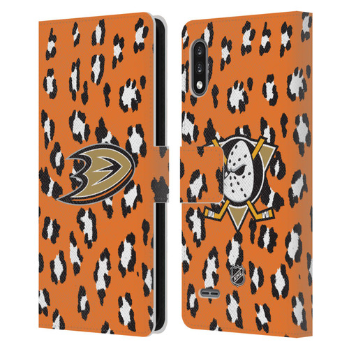NHL Anaheim Ducks Leopard Patten Leather Book Wallet Case Cover For LG K22