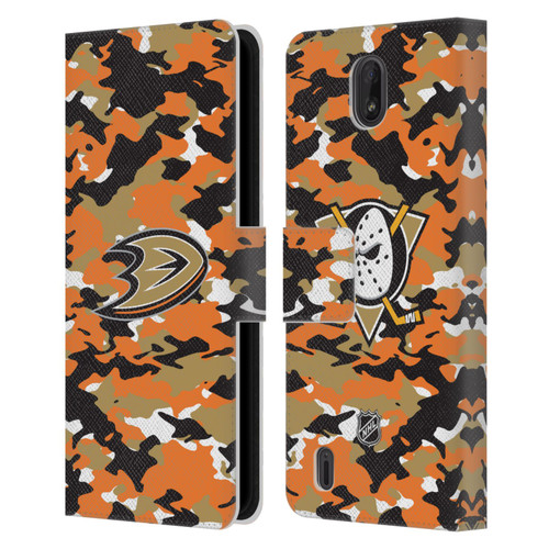 NHL Anaheim Ducks Camouflage Leather Book Wallet Case Cover For Nokia C01 Plus/C1 2nd Edition