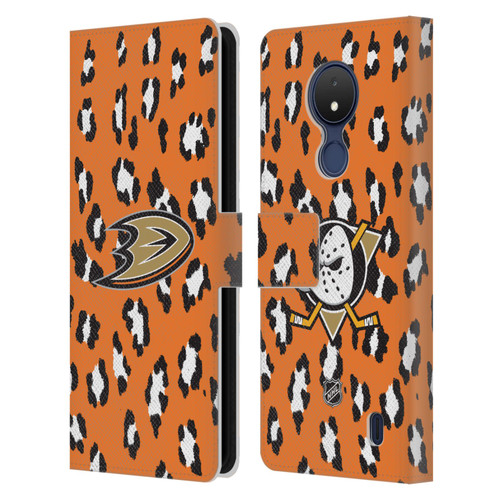 NHL Anaheim Ducks Leopard Patten Leather Book Wallet Case Cover For Nokia C21