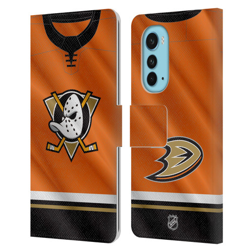 NHL Anaheim Ducks Jersey Leather Book Wallet Case Cover For Motorola Edge (2022) NHL Anaheim Ducks Jersey Leather Book Wallet Case Cover For Motorola Edge (2022)
