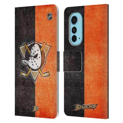 NHL Anaheim Ducks Half Distressed Leather Book Wallet Case Cover For Motorola Edge (2022)