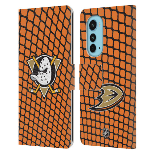 NHL Anaheim Ducks Net Pattern Leather Book Wallet Case Cover For Motorola Edge (2022)