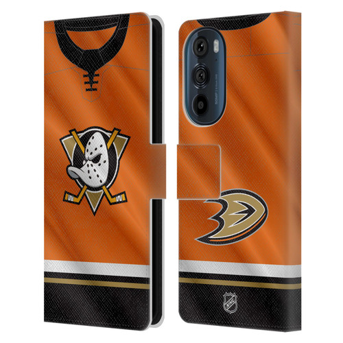 NHL Anaheim Ducks Jersey Leather Book Wallet Case Cover For Motorola Edge 30 NHL Anaheim Ducks Jersey Leather Book Wallet Case Cover For Motorola Edge 30