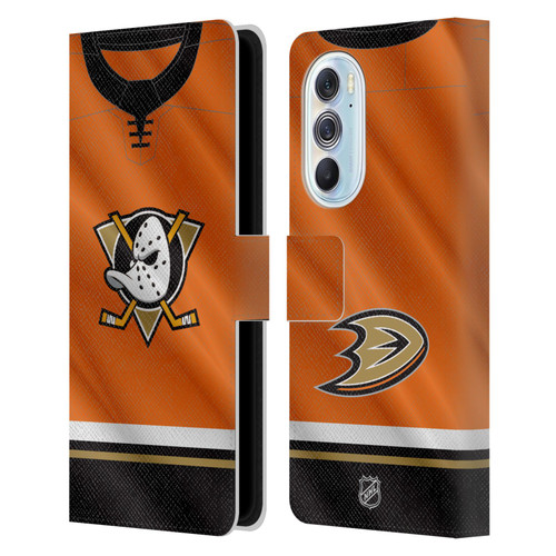 NHL Anaheim Ducks Jersey Leather Book Wallet Case Cover For Motorola Edge X30 NHL Anaheim Ducks Jersey Leather Book Wallet Case Cover For Motorola Edge X30