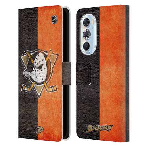 NHL Anaheim Ducks Half Distressed Leather Book Wallet Case Cover For Motorola Edge X30
