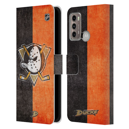 NHL Anaheim Ducks Half Distressed Leather Book Wallet Case Cover For Motorola Moto G60 / Moto G40 Fusion