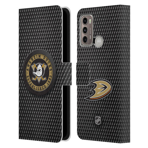 NHL Anaheim Ducks Puck Texture Leather Book Wallet Case Cover For Motorola Moto G60 / Moto G40 Fusion