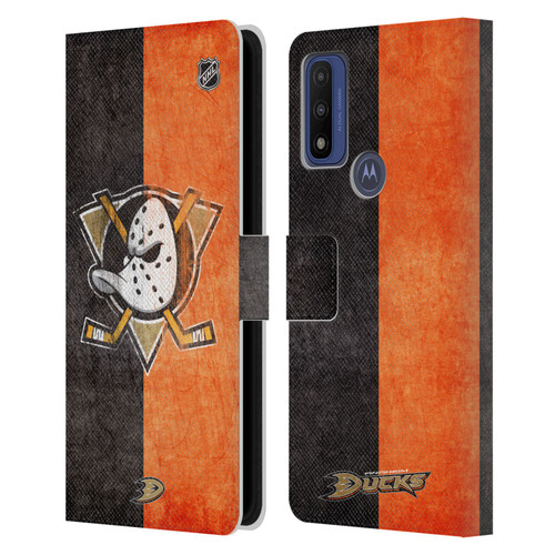 NHL Anaheim Ducks Half Distressed Leather Book Wallet Case Cover For Motorola G Pure