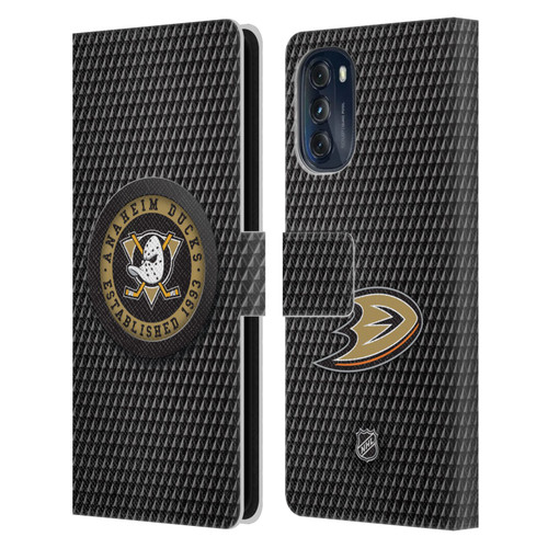 NHL Anaheim Ducks Puck Texture Leather Book Wallet Case Cover For Motorola Moto G (2022)