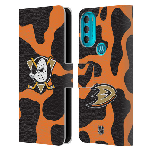 NHL Anaheim Ducks Cow Pattern Leather Book Wallet Case Cover For Motorola Moto G71 5G