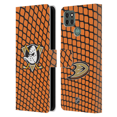 NHL Anaheim Ducks Net Pattern Leather Book Wallet Case Cover For Motorola Moto G9 Power