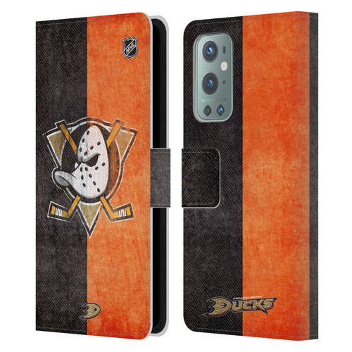 NHL Anaheim Ducks Half Distressed Leather Book Wallet Case Cover For OnePlus 9