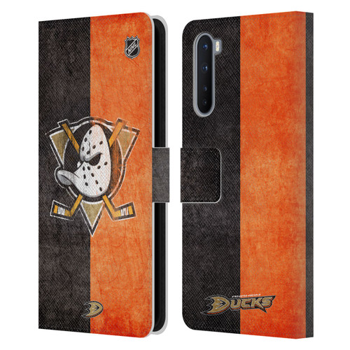 NHL Anaheim Ducks Half Distressed Leather Book Wallet Case Cover For OnePlus Nord 5G