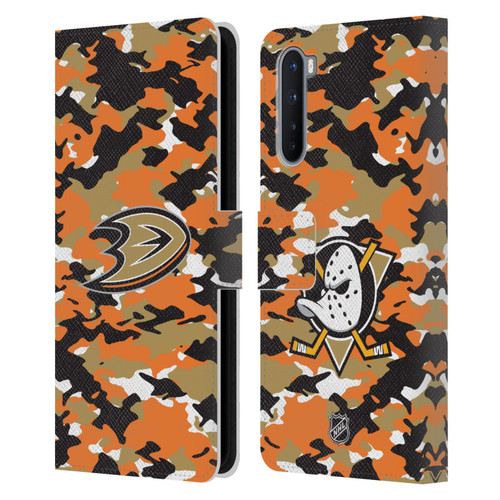 NHL Anaheim Ducks Camouflage Leather Book Wallet Case Cover For OnePlus Nord 5G