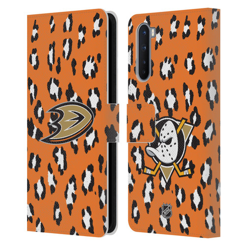 NHL Anaheim Ducks Leopard Patten Leather Book Wallet Case Cover For OnePlus Nord 5G