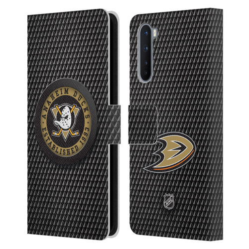 NHL Anaheim Ducks Puck Texture Leather Book Wallet Case Cover For OnePlus Nord 5G