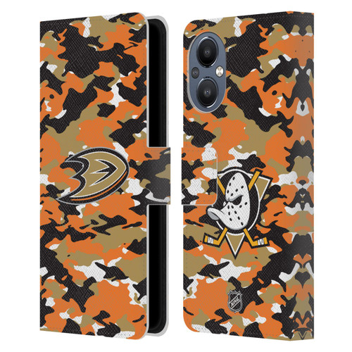 NHL Anaheim Ducks Camouflage Leather Book Wallet Case Cover For OnePlus Nord N20 5G