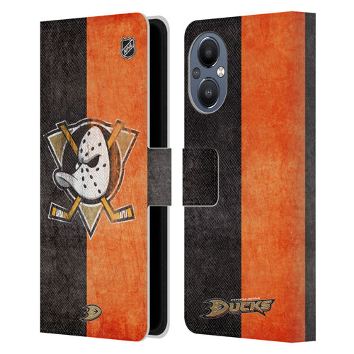 NHL Anaheim Ducks Half Distressed Leather Book Wallet Case Cover For OnePlus Nord N20 5G