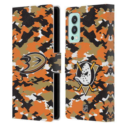 NHL Anaheim Ducks Camouflage Leather Book Wallet Case Cover For OnePlus Nord 2 5G