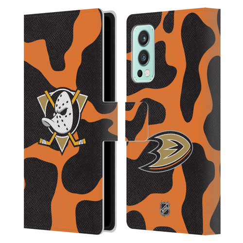 NHL Anaheim Ducks Cow Pattern Leather Book Wallet Case Cover For OnePlus Nord 2 5G