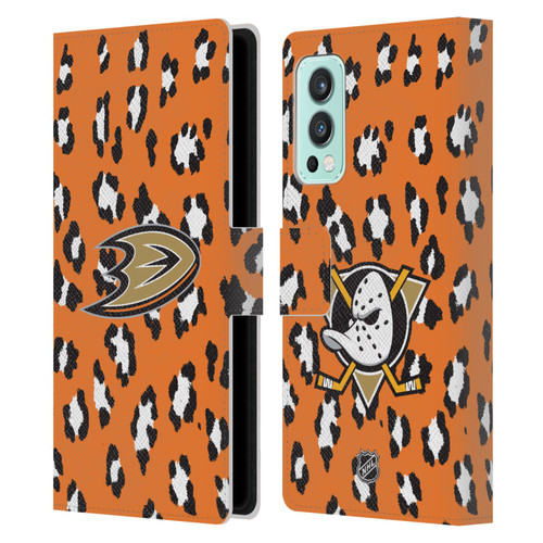 NHL Anaheim Ducks Leopard Patten Leather Book Wallet Case Cover For OnePlus Nord 2 5G