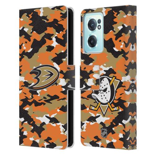 NHL Anaheim Ducks Camouflage Leather Book Wallet Case Cover For OnePlus Nord CE 2 5G