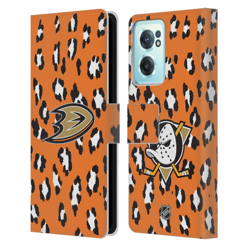 NHL Anaheim Ducks Leopard Patten Leather Book Wallet Case Cover For OnePlus Nord CE 2 5G