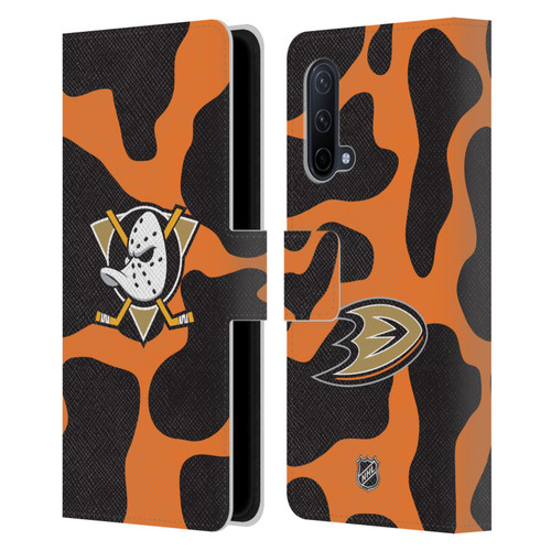 NHL Anaheim Ducks Cow Pattern Leather Book Wallet Case Cover For OnePlus Nord CE 5G