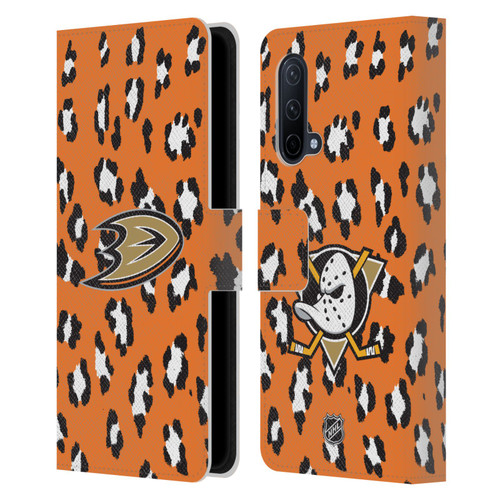 NHL Anaheim Ducks Leopard Patten Leather Book Wallet Case Cover For OnePlus Nord CE 5G