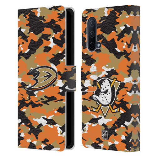 NHL Anaheim Ducks Camouflage Leather Book Wallet Case Cover For OnePlus Nord CE 5G