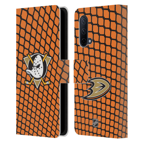 NHL Anaheim Ducks Net Pattern Leather Book Wallet Case Cover For OnePlus Nord CE 5G
