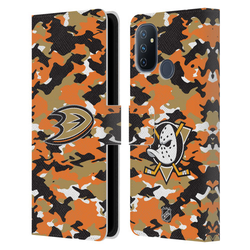 NHL Anaheim Ducks Camouflage Leather Book Wallet Case Cover For OnePlus Nord N100
