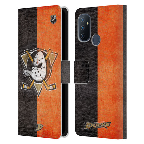 NHL Anaheim Ducks Half Distressed Leather Book Wallet Case Cover For OnePlus Nord N100