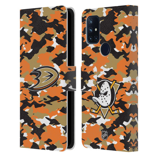 NHL Anaheim Ducks Camouflage Leather Book Wallet Case Cover For OnePlus Nord N10 5G