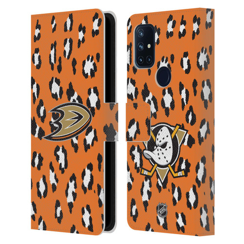 NHL Anaheim Ducks Leopard Patten Leather Book Wallet Case Cover For OnePlus Nord N10 5G