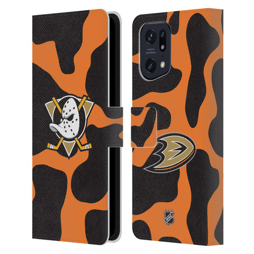 NHL Anaheim Ducks Cow Pattern Leather Book Wallet Case Cover For OPPO Find X5
