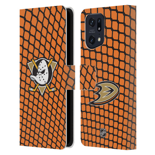 NHL Anaheim Ducks Net Pattern Leather Book Wallet Case Cover For OPPO Find X5