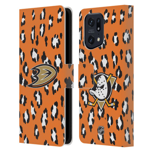 NHL Anaheim Ducks Leopard Patten Leather Book Wallet Case Cover For OPPO Find X5 Pro