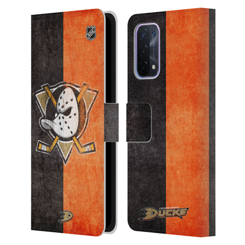 NHL Anaheim Ducks Half Distressed Leather Book Wallet Case Cover For OPPO A54 5G