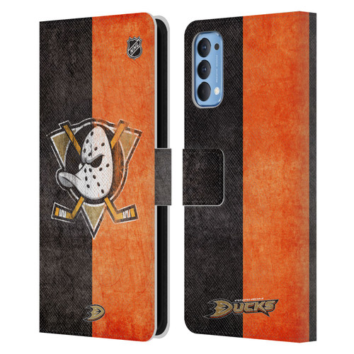 NHL Anaheim Ducks Half Distressed Leather Book Wallet Case Cover For OPPO Reno 4 5G