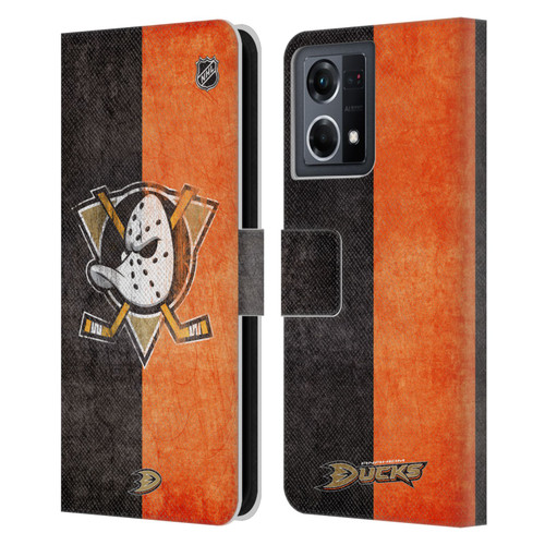 NHL Anaheim Ducks Half Distressed Leather Book Wallet Case Cover For OPPO Reno8 4G