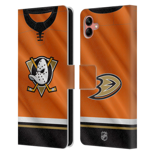 NHL Anaheim Ducks Jersey Leather Book Wallet Case Cover For Samsung Galaxy A04 (2022)