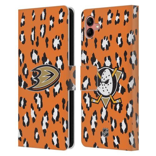 NHL Anaheim Ducks Leopard Patten Leather Book Wallet Case Cover For Samsung Galaxy A04 (2022)