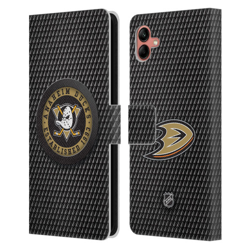 NHL Anaheim Ducks Puck Texture Leather Book Wallet Case Cover For Samsung Galaxy A04 (2022)