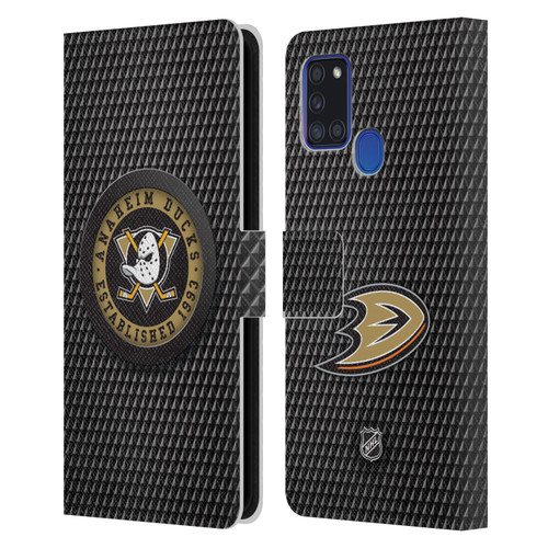 NHL Anaheim Ducks Puck Texture Leather Book Wallet Case Cover For Samsung Galaxy A21s (2020) NHL Anaheim Ducks Puck Texture Leather Book Wallet Case Cover For Samsung Galaxy A21s (2020)