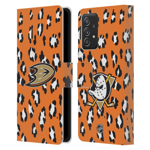 NHL Anaheim Ducks Leopard Patten Leather Book Wallet Case Cover For Samsung Galaxy A53 5G (2022)