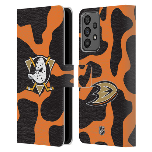 NHL Anaheim Ducks Cow Pattern Leather Book Wallet Case Cover For Samsung Galaxy A73 5G (2022)